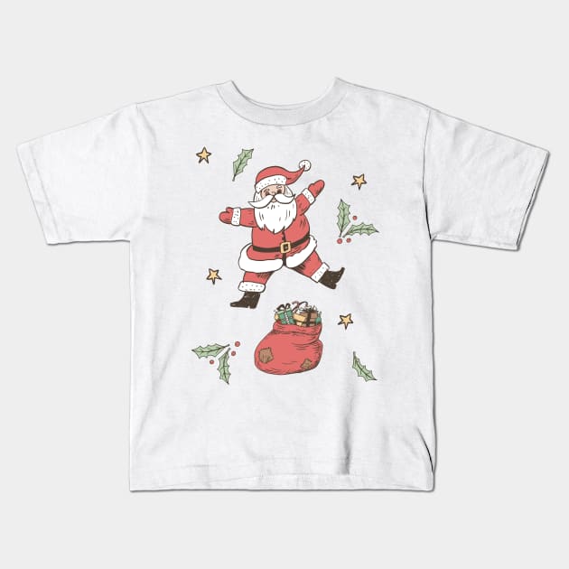 Cute Retro Leaf Santa Kids T-Shirt by SWON Design